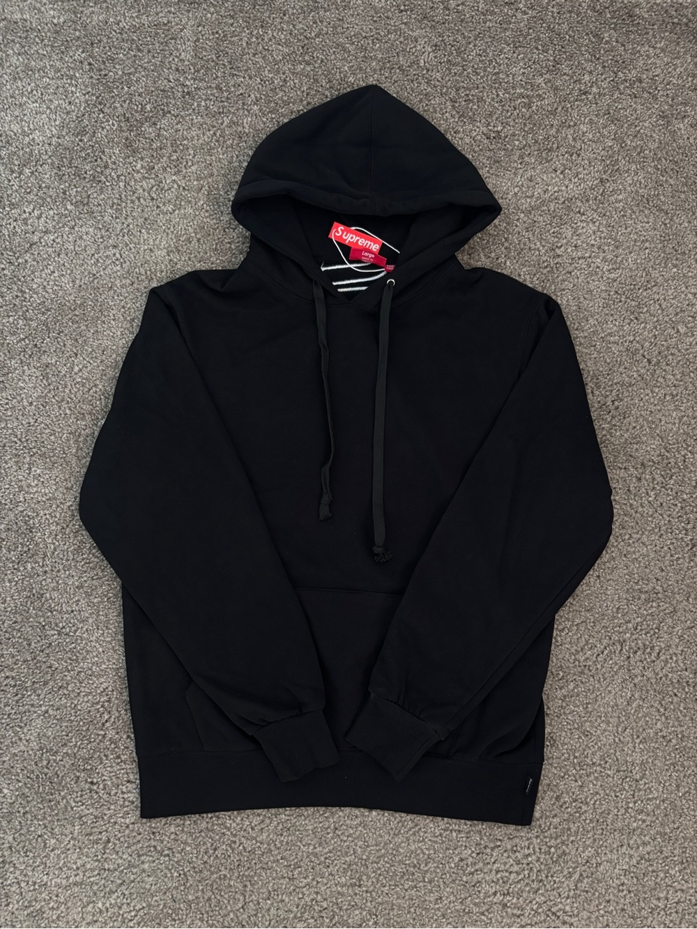 Supreme Black Hoodie with Subtle Red Logo Tag